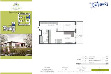Rzut - Mieszkanie na sprzedaż 2 pokoje o powierzchni 49,96 m² - numer H.1.M2 w Jaśminowe Wzgórze - etap II