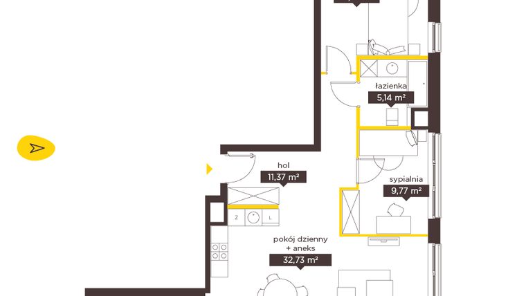 Rzut - Mieszkanie na sprzedaż 3 pokoje o powierzchni 72,98 m² - numer A.26 w Moje Miejsce
