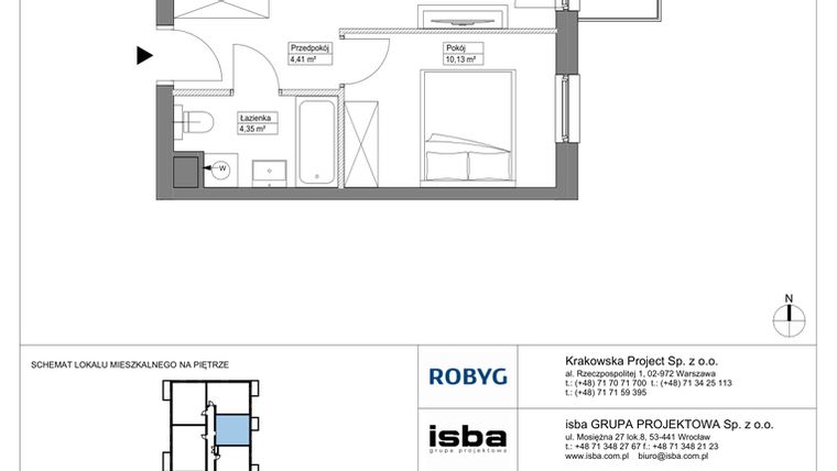 Rzut - Mieszkanie na sprzedaż 2 pokoje o powierzchni 38,73 m² - numer KR8/C/4/7 w Apartamenty Krakowska etap VIII