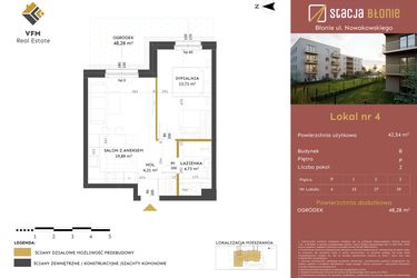 Rzut - Mieszkanie na sprzedaż 2 pokoje o powierzchni 42,54 m² - numer 4 w Stacja Błonie etap II