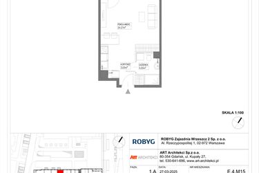 Rzut - Mieszkanie na sprzedaż 1 pokój o powierzchni 31,3 m² - numer E.4M15 w Nowa Wałowa bud. E