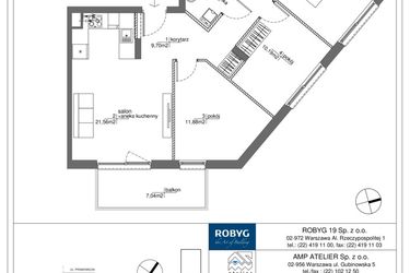Rzut - Mieszkanie na sprzedaż 4 pokoje o powierzchni 76,45 m² - numer RM/1A/B/2/3 w Rytm Mokotowa - etap 1A