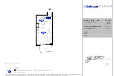 Rzut - Mieszkanie na sprzedaż 1 pokój o powierzchni 29,04 m² - numer A1.54 w Apartamenty Esencja II
