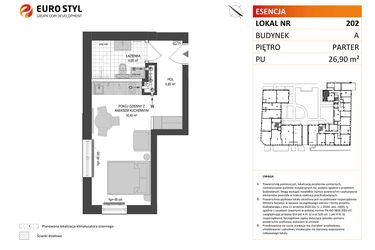Rzut - Mieszkanie na sprzedaż 1 pokój o powierzchni 26,9 m² - numer A.202 w Esencja - Apartamenty inwestycyjne