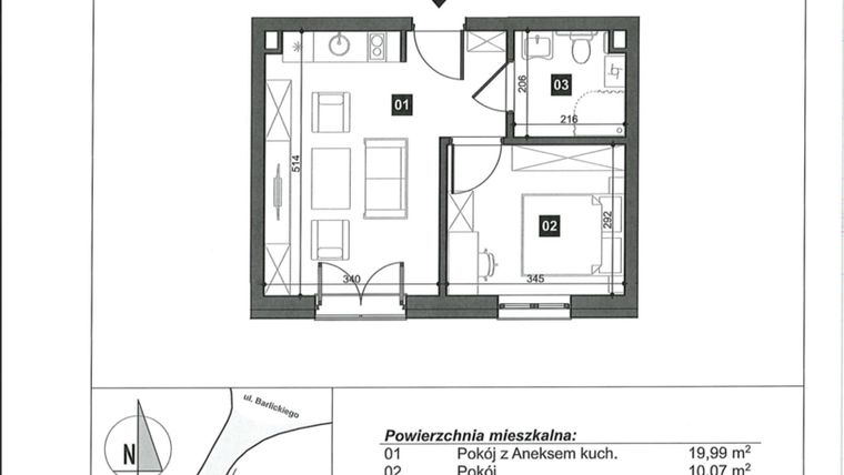 Rzut - Mieszkanie na sprzedaż 2 pokoje o powierzchni 34,36 m² - numer 7 w Słoneczne Świnoujście