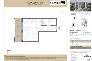 Rzut - Mieszkanie na sprzedaż 1 pokój o powierzchni 27,86 m² - numer A8/4/58 w GEMINI G-7