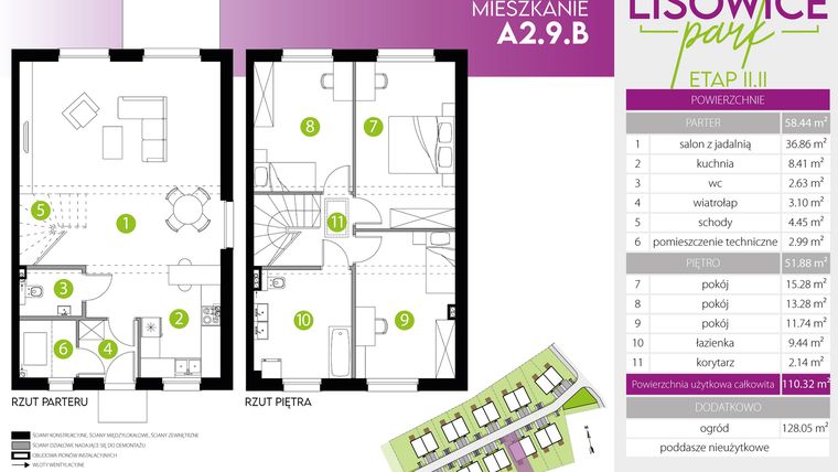 Rzut - Mieszkanie na sprzedaż 4 pokoje o powierzchni 110,32 m² - numer A.2.9.B w Lisowice Park II faza II