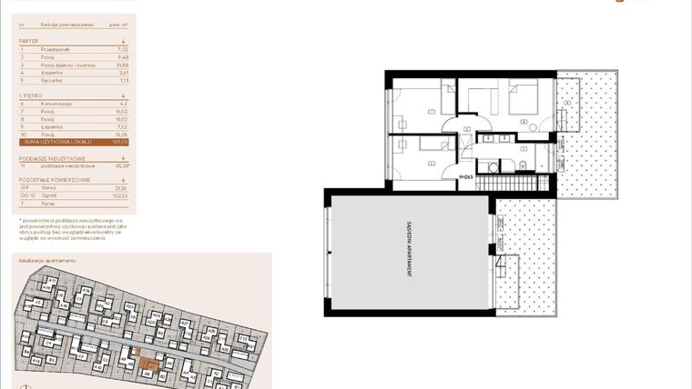 Rzut - Mieszkanie na sprzedaż 5 pokoi o powierzchni 101,03 m² - numer A7 w Kosocicka Ambient