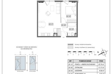 Rzut - Mieszkanie na sprzedaż 2 pokoje o powierzchni 44,9 m² - numer 9.A.02 w Nowe Południe bud. 9