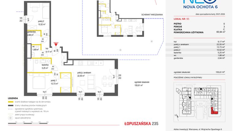 Rzut - Mieszkanie na sprzedaż 3 pokoje o powierzchni 65,94 m² - numer 95 w Neo Nova Ochota 6