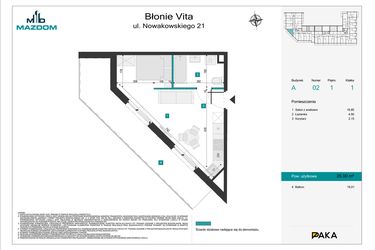 Rzut - Mieszkanie na sprzedaż 1 pokój o powierzchni 26,9 m² - numer 2 w Błonie Vita