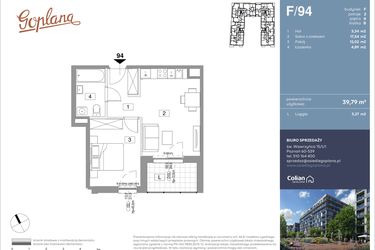 Rzut - Mieszkanie na sprzedaż 2 pokoje o powierzchni 39,79 m² - numer F94 w Goplana budynek F