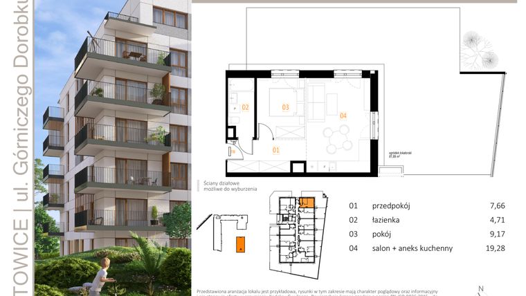 Rzut - Mieszkanie na sprzedaż 2 pokoje o powierzchni 40,82 m² - numer A_2 w Zielony Nikiszowiec