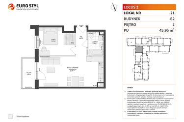 Rzut - Mieszkanie na sprzedaż 2 pokoje o powierzchni 45,95 m² - numer 21 w Locus 2 bud. B2