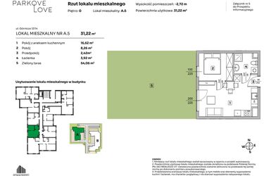 Rzut - Mieszkanie na sprzedaż 2 pokoje o powierzchni 31,22 m² - numer A.5 w Parkove Love