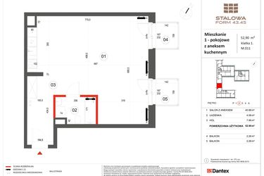 Rzut - Mieszkanie na sprzedaż 1 pokój o powierzchni 52,91 m² - numer 11 w Stalowa Form 43.45