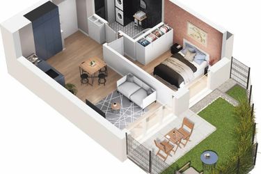 Rzut - Mieszkanie na sprzedaż 2 pokoje o powierzchni 39,54 m² - numer WO/P35/1 w Wiszące Ogrody