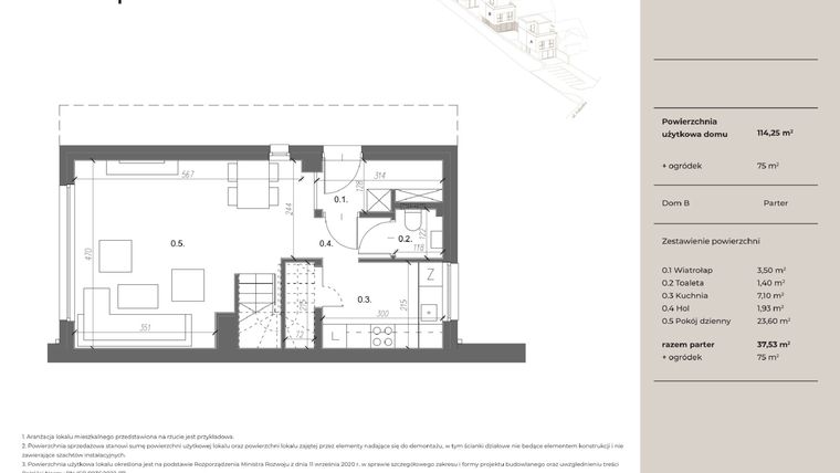 Rzut - Dom na sprzedaż 5 pokoi o powierzchni 114 m² - numer B w Trzy po Trzy