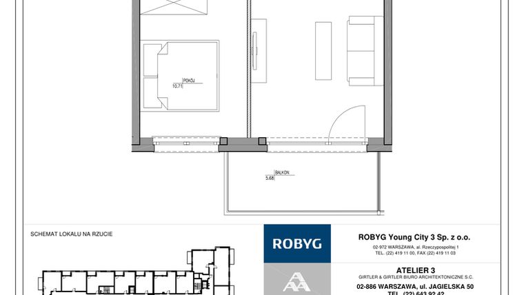 Rzut - Mieszkanie na sprzedaż 2 pokoje o powierzchni 37,36 m² - numer MC/J/A/2/3 w Modern City etap J