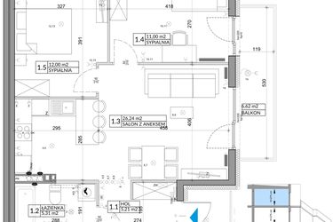 Rzut - Mieszkanie na sprzedaż 3 pokoje o powierzchni 61,85 m² - numer 38B w Osiedle Młodych etap IV