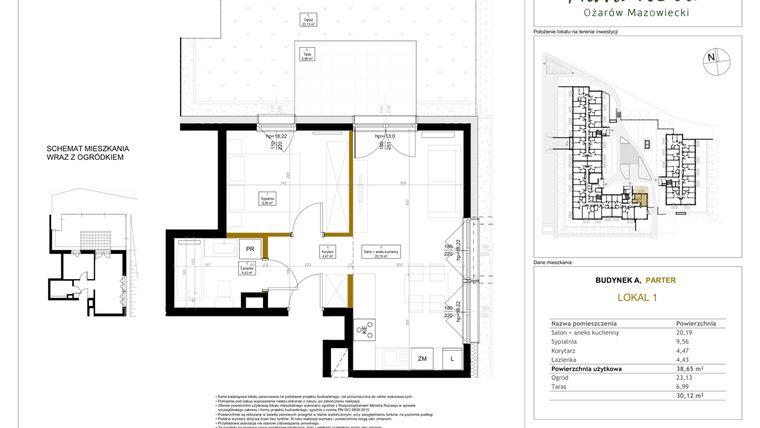 Rzut - Mieszkanie na sprzedaż 2 pokoje o powierzchni 38,65 m² - numer 1 w Aura Nova