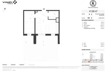 Rzut - Mieszkanie na sprzedaż 2 pokoje o powierzchni 41,66 m² - numer A/2/0.2 w Smardzewska 8