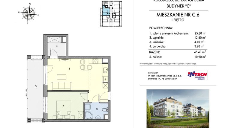 Rzut - Mieszkanie na sprzedaż 2 pokoje o powierzchni 46,81 m² - numer C6 w Miejski Las