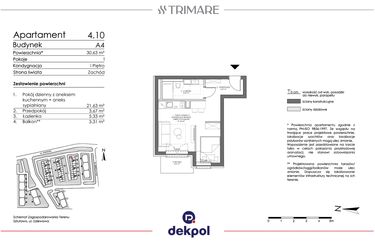 Rzut - Mieszkanie na sprzedaż 1 pokój o powierzchni 30,63 m² - numer 4.10 w Trimare