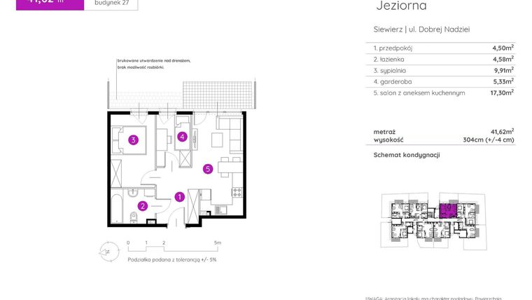 Rzut - Mieszkanie na sprzedaż 2 pokoje o powierzchni 41,62 m² - numer 27.A.0.1 w Murapol Siewierz Jeziorna bud. 27 i 28
