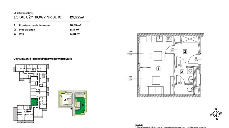 Rzut - Mieszkanie na sprzedaż 1 pokój o powierzchni 29,22 m² - numer BL.10 w Parkove Love - apartamenty inwestycyjne