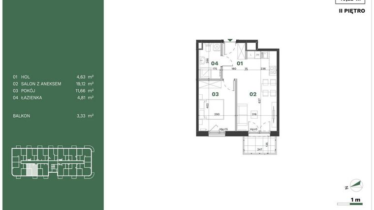 Rzut - Mieszkanie na sprzedaż 2 pokoje o powierzchni 40,22 m² - numer 28 w Przewóz Solar Garden