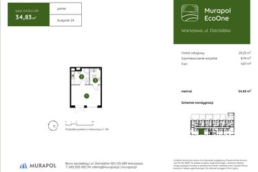 Rzut - Lokal użytkowy na sprzedaż 1 pokój o powierzchni 34,83 m² - numer 2.A.0.LU.04 w Murapol EcoOne