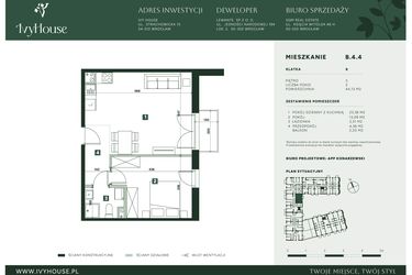 Rzut - Mieszkanie na sprzedaż 2 pokoje o powierzchni 44,13 m² - numer B.4.4 w IVY HOUSE