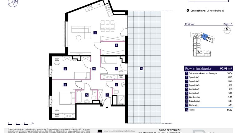 Rzut - Mieszkanie na sprzedaż 4 pokoje o powierzchni 97,98 m² - numer 15/31 w Osiedle Neonowe