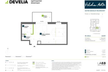 Rzut - Mieszkanie na sprzedaż 1 pokój o powierzchni 31,37 m² - numer AA0409 w Vilda Arte