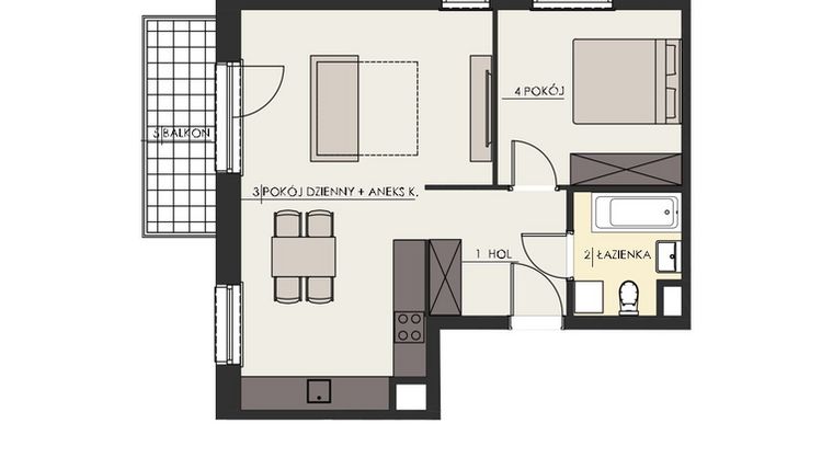 Rzut - Mieszkanie na sprzedaż 2 pokoje o powierzchni 52,32 m² - numer 23 w Osiedle Platinum III
