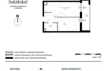 Rzut - Mieszkanie na sprzedaż 2 pokoje o powierzchni 38,32 m² - numer M18 w Wędrowna II