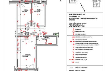 Rzut - Mieszkanie na sprzedaż 3 pokoje o powierzchni 59,07 m² - numer 32 w Osiedle 4 Pory Roku - Etap VIII