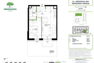 Rzut - Mieszkanie na sprzedaż 2 pokoje o powierzchni 41,97 m² - numer B 35 w Greenwood Park