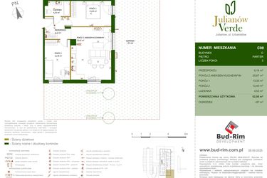 Rzut - Mieszkanie na sprzedaż 3 pokoje o powierzchni 62,08 m² - numer 8 w Julianów Verde