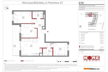 Rzut - Mieszkanie na sprzedaż 4 pokoje o powierzchni 85,35 m² - numer C73 w Przystań Żerań