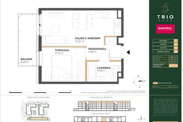 Rzut - Mieszkanie na sprzedaż 2 pokoje o powierzchni 35,01 m² - numer C040 w Trio Park bud. C