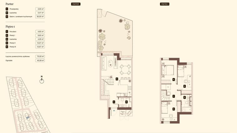 Rzut - Mieszkanie na sprzedaż 4 pokoje o powierzchni 75,02 m² - numer 13.2 w Bukowa