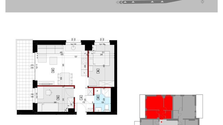 Rzut - Mieszkanie na sprzedaż 3 pokoje o powierzchni 42,99 m² - numer ZB1_5 w Osiedle Malarska etap IV