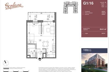 Rzut - Mieszkanie na sprzedaż 1 pokój o powierzchni 39,41 m² - numer G1/16 w Goplana budynek G