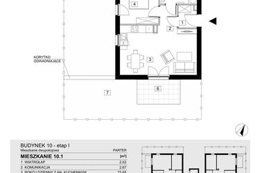 Rzut - Mieszkanie na sprzedaż 2 pokoje o powierzchni 43,41 m² - numer 10.1 w Jasieny
