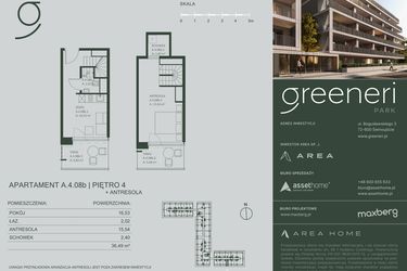 Rzut - Mieszkanie na sprzedaż 2 pokoje o powierzchni 36,49 m² - numer A.4.08b w Greeneri Park