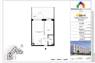 Rzut - Mieszkanie na sprzedaż 2 pokoje o powierzchni 49,58 m² - numer A.0.08 w Wesoła House Etap II