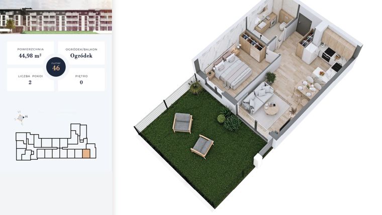Rzut - Mieszkanie na sprzedaż 2 pokoje o powierzchni 44,98 m² - numer 46 w Apartamenty Home Premium etap 2