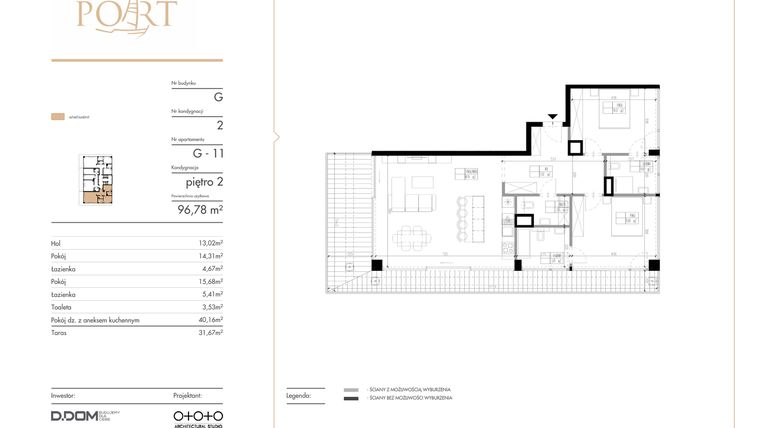 Rzut - Mieszkanie na sprzedaż 3 pokoje o powierzchni 96,78 m² - numer G_11 w Warmiński Port etap V